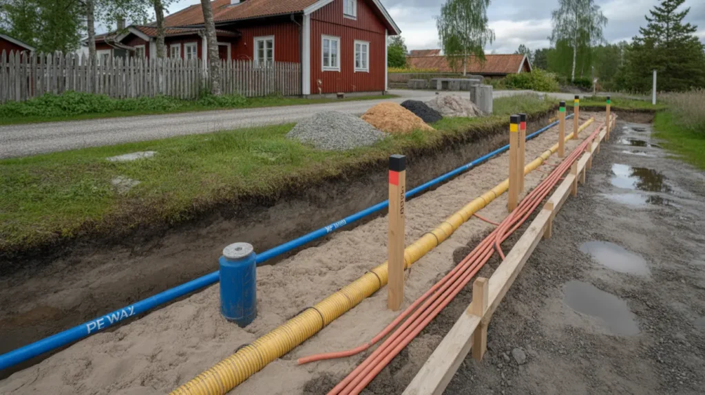 el vatten och fiber i samma schakt r tt djup avst nd och markeringsband p din tomt