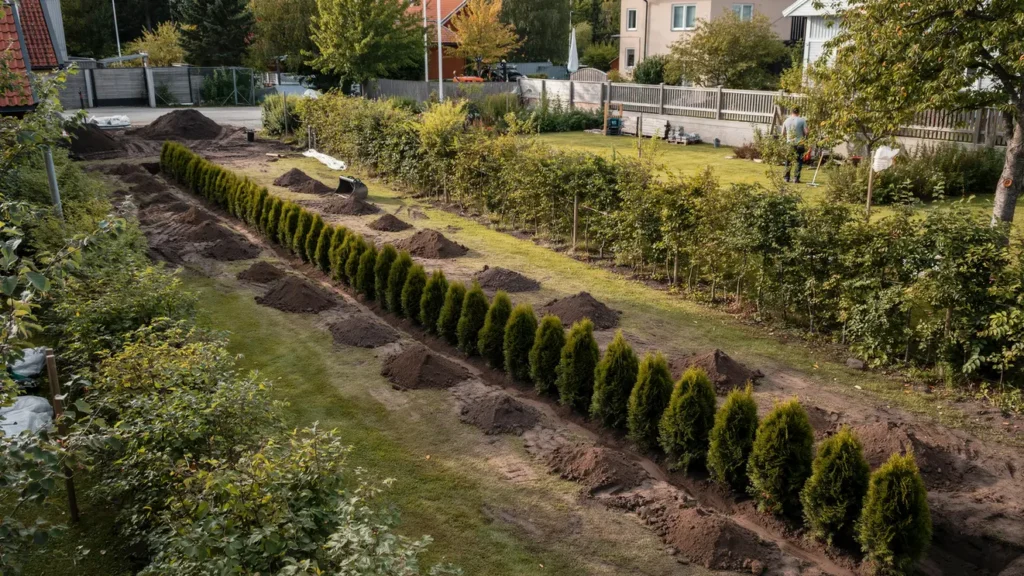 gr vning av planteringsdike f r 40 tujor i n sbypark
